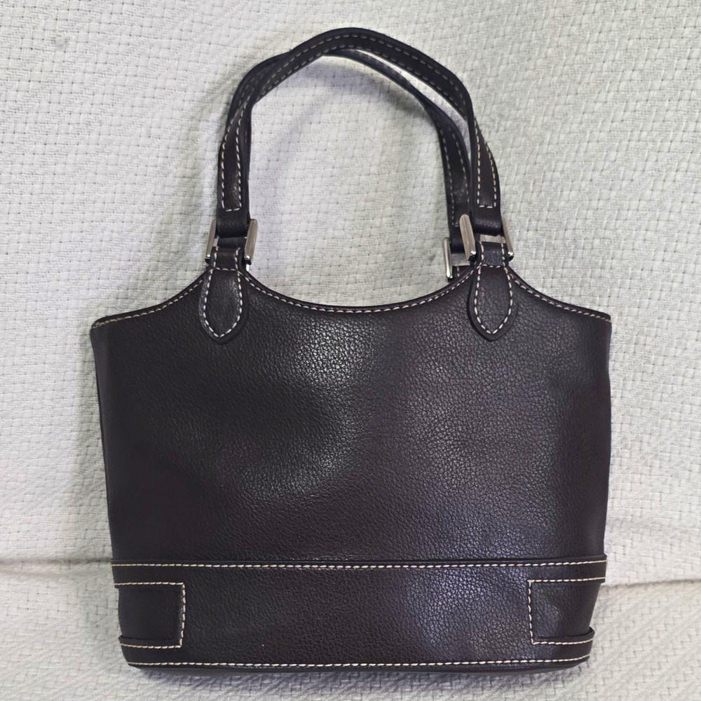Liz Claiborne Brown Faux Pebbled Leather Mini Satchel Tote Top Handle Bag Purse
